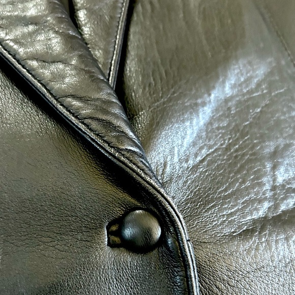 VINTAGE LEATHER BLAZER oversized jacket 100% sheepskin leather black O/S - Picture 7 of 13